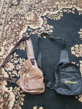 BUNDLE! Brown Faux Leather Sling Bag & Black Continental Crossbody